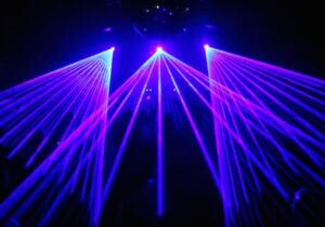Purple lights in a nightclub.