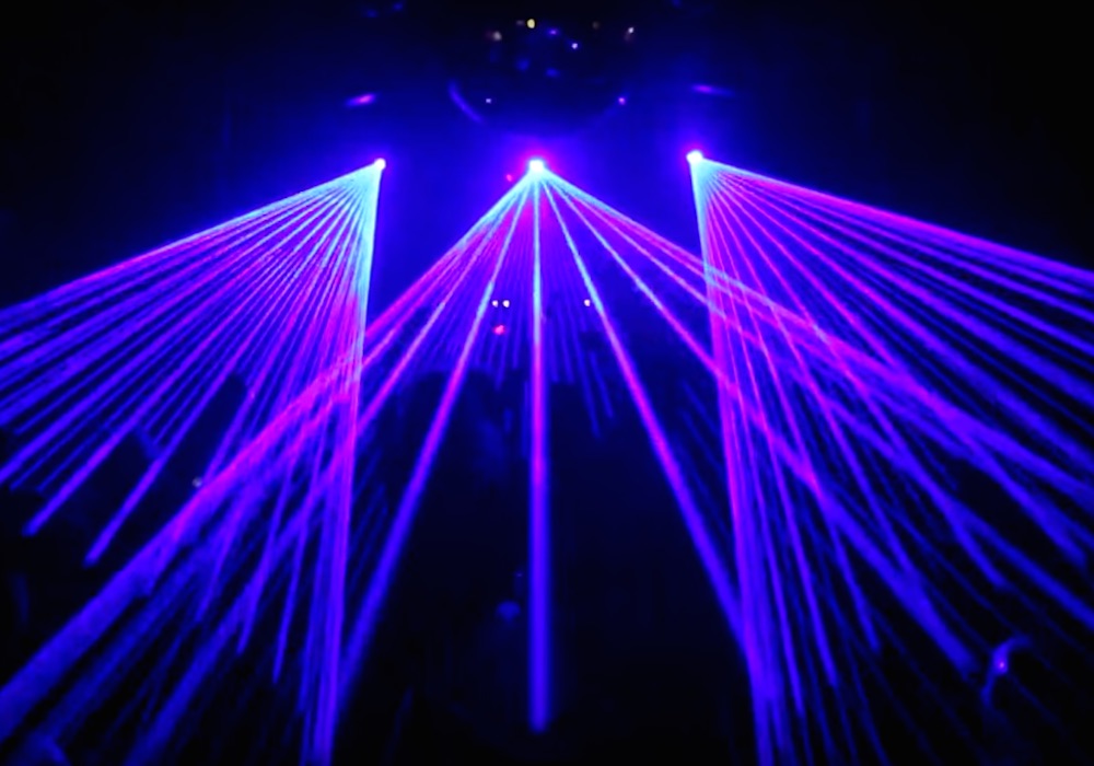 Purple lights in a nightclub.