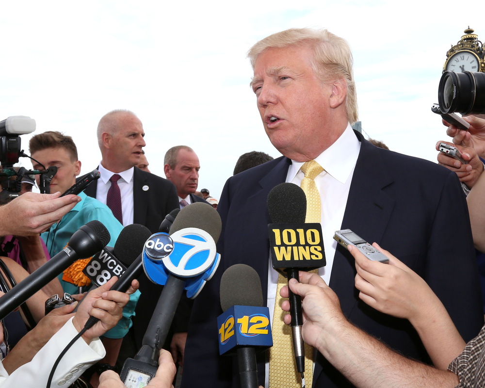 Donald Trump talking to reporters.