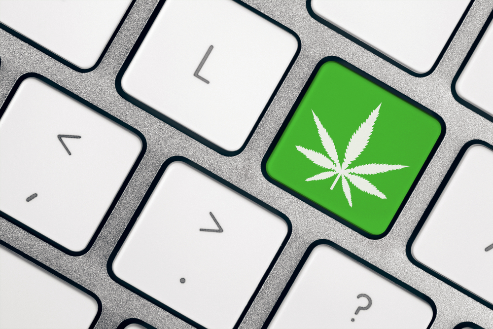 A keyboard with a marijuana leaf button.