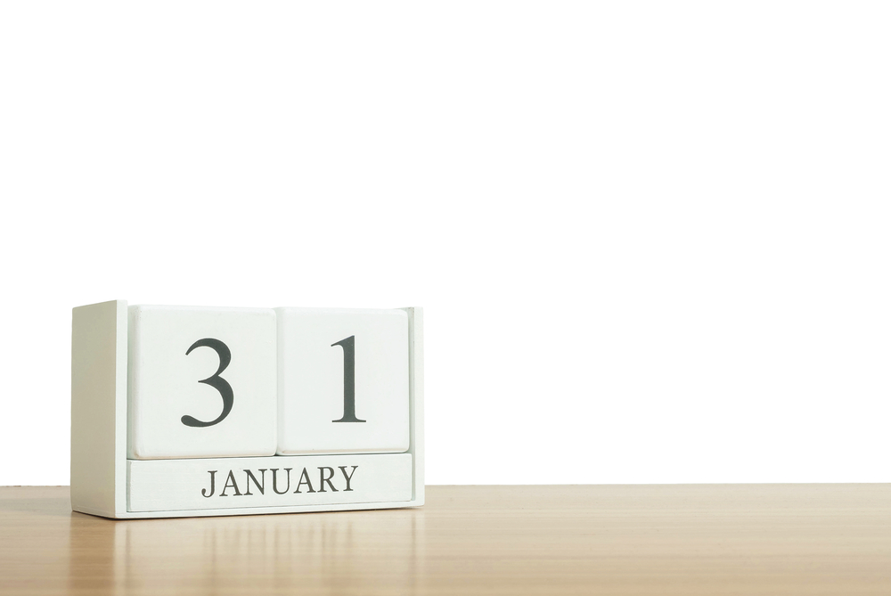 A calendar made of blocks reading 31 January.