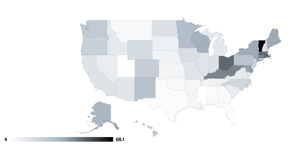 Percent of addiction treatment medication that Medicaid pays for, by state