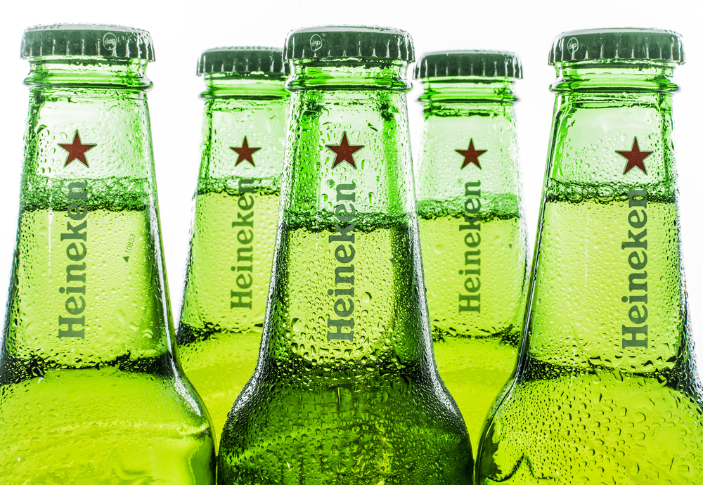a row of Heinekens