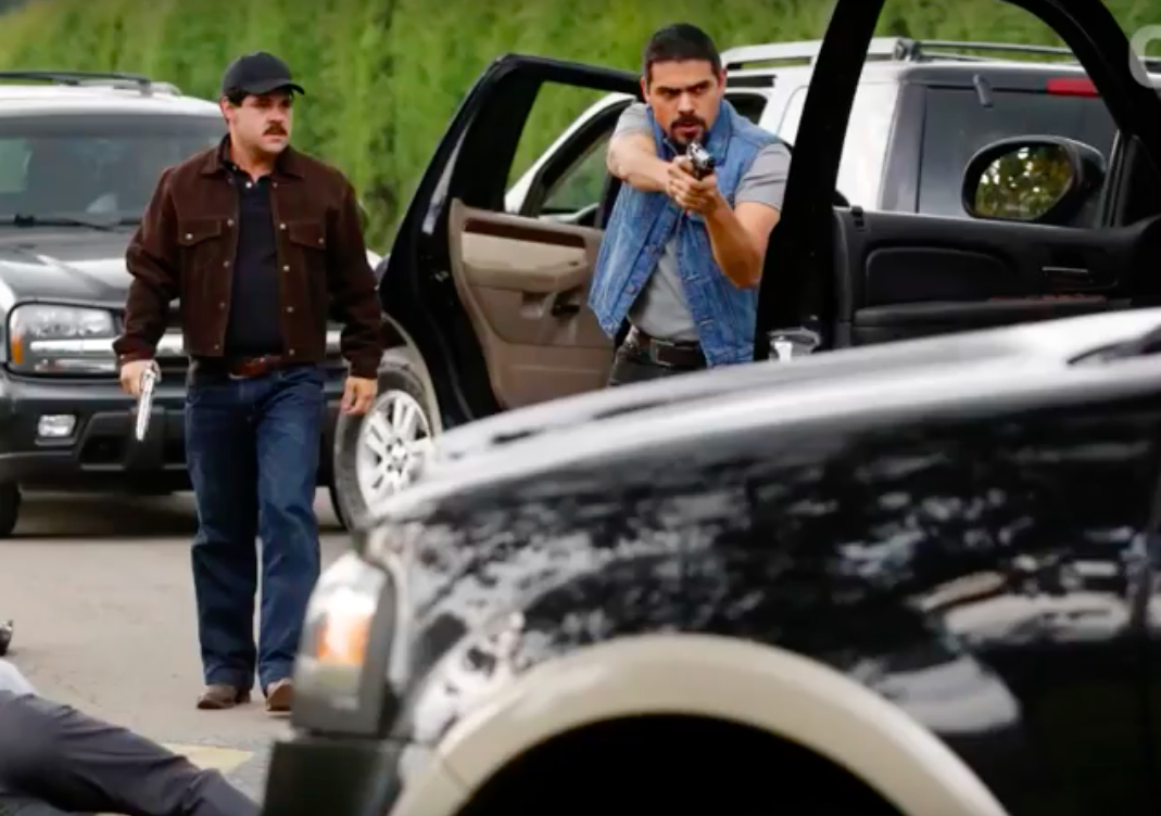 Actors filming a scene for the new El Chapo miniseries.