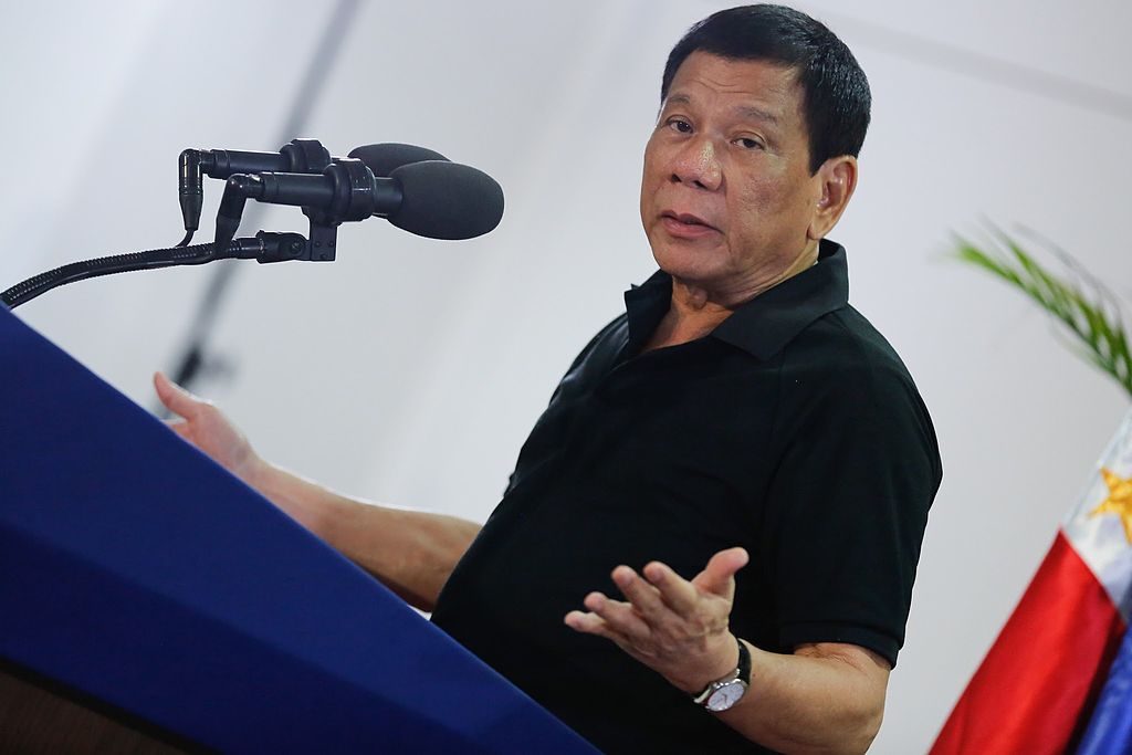 President Rodrigo Duterte delivers a message upon his arrival at the Francisco Bangoy International Airport in Davao City on September 30.