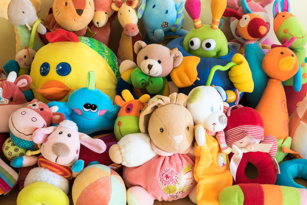 a variety of colorful stuffed animals.