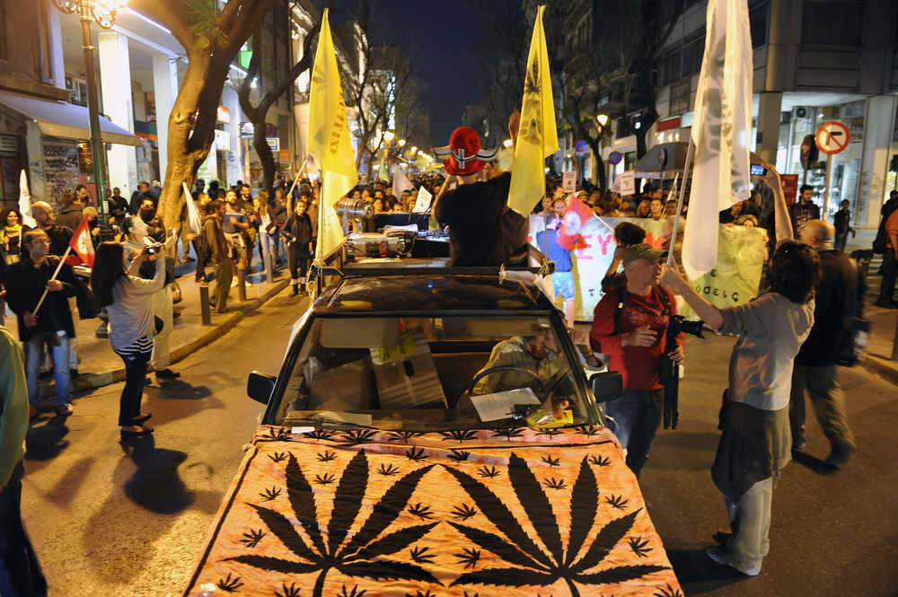 Demonstration in central Athens on the occasion of the Global Marijuana march, an annual rally demanding the legalization of marijuana and changes in drug policies.