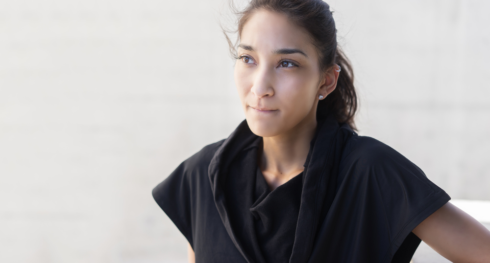 Thoughtful, determined woman