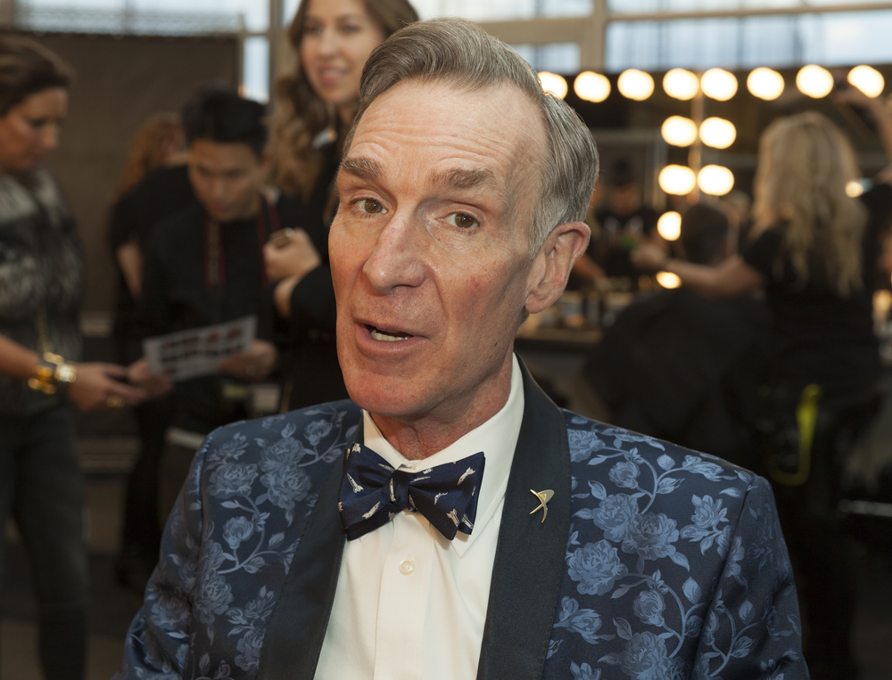Bill Nye in bow tie dressed up for event.