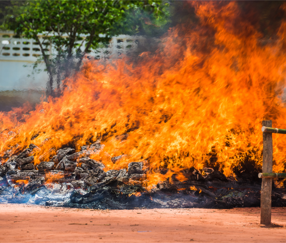 a mound of pot being burned in nakhonphanom thailand
