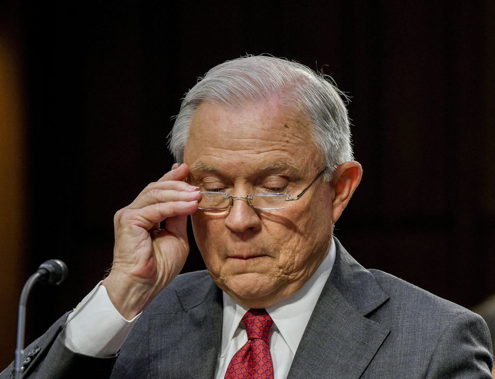 Jeff Sessions prepares to answer a question.