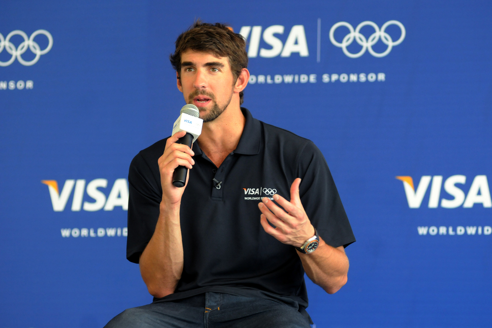 Olympic swimmer Michael Phelps, during a press conference after having visited the Olympic village of the Complexo do Alemão community in the city of Rio de Janeiro.
