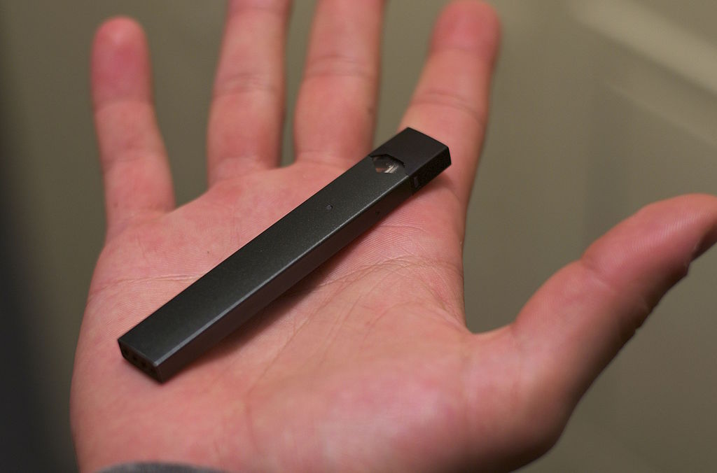 JUUL vaping device fits in the palm of a hand.