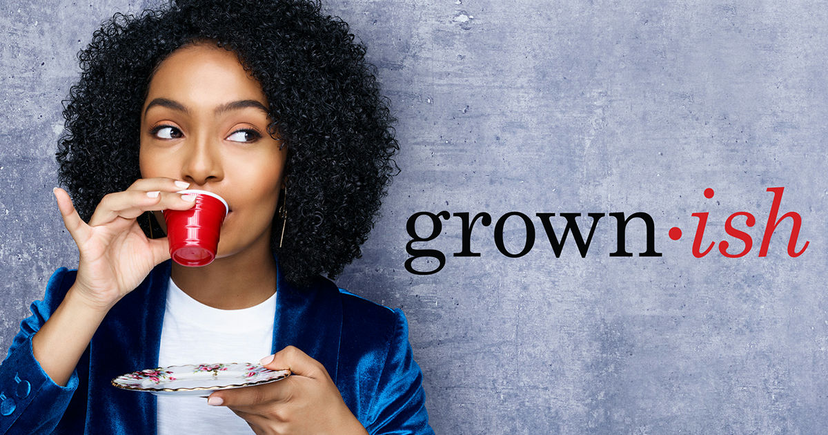 Title screen for Grown-Ish with main actor and logo