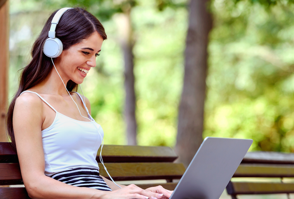 woman using computer