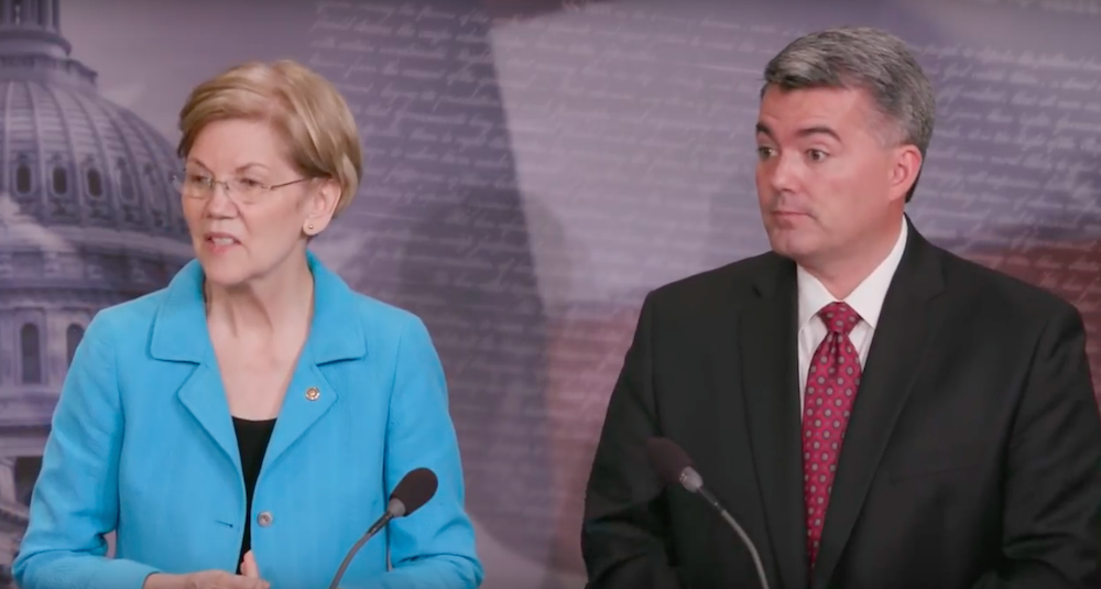 Senators Elizabeth Warren and Cory Gardner introducing the bill