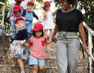 diverse group of kids on a field trip