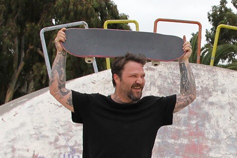 Bam Margera in 2017 with skateboard.