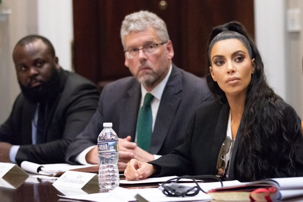 Kim Kardashian West meets with officials at the White House to advocate the federal government reconsider minimum sentences for drug offenders.