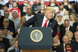 Donald Trump behind podium