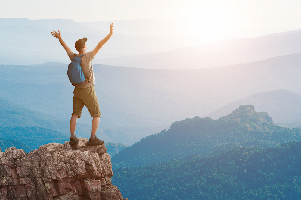 Man hiking after taking a 200 foot fall early in his hiking career.
