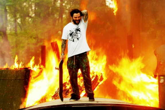 Bam Margera at a skateboard show.