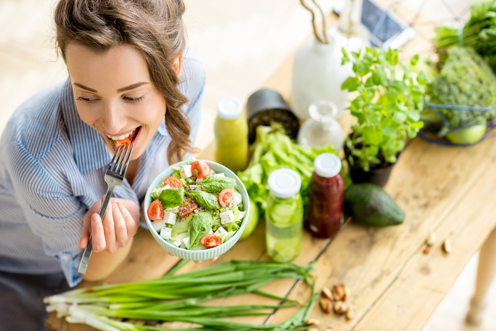 Women on the Mediterranean diet eating salad
