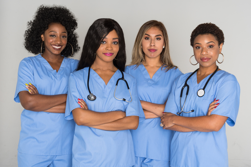 a group of nurses speaking out opioid addiction risks