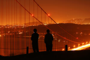 IV drug users standing near the Golden Gate Bridge in San Francisco.