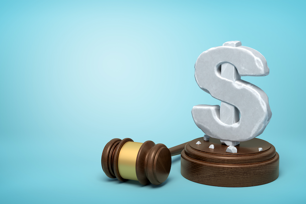 gavel and dollar sign illustration of a lawsuit being settled