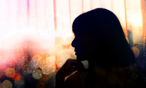 silhouette of a middle-aged woman