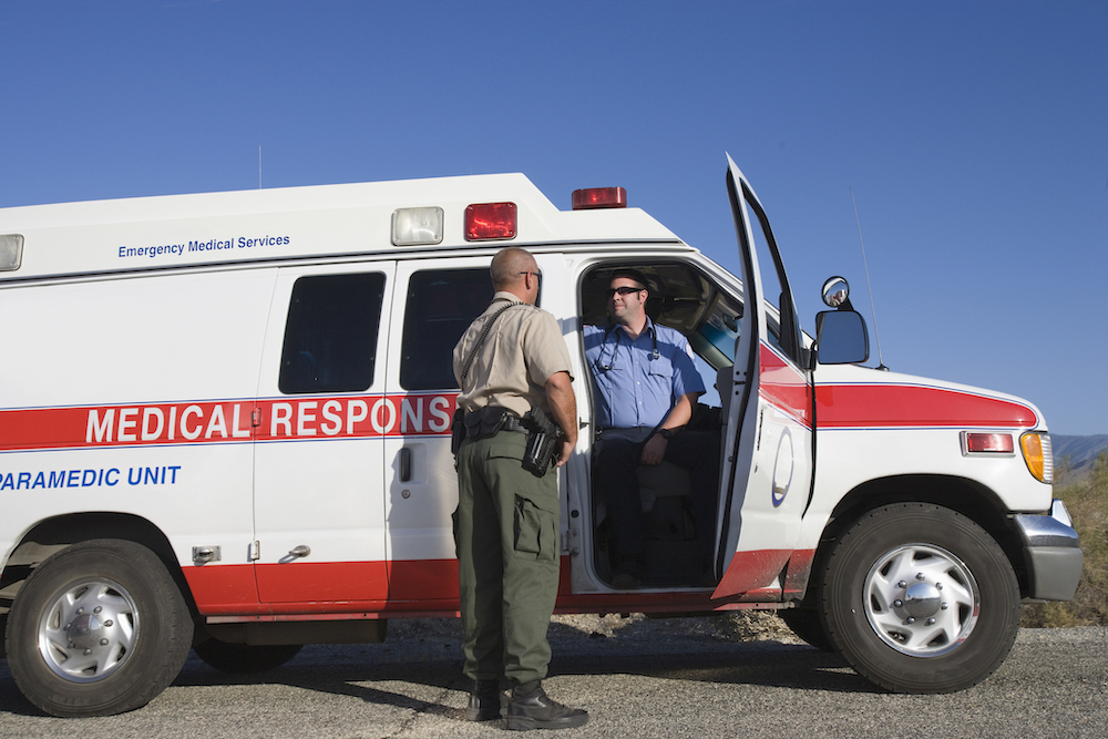 Connecticut EMT talking to a police officer