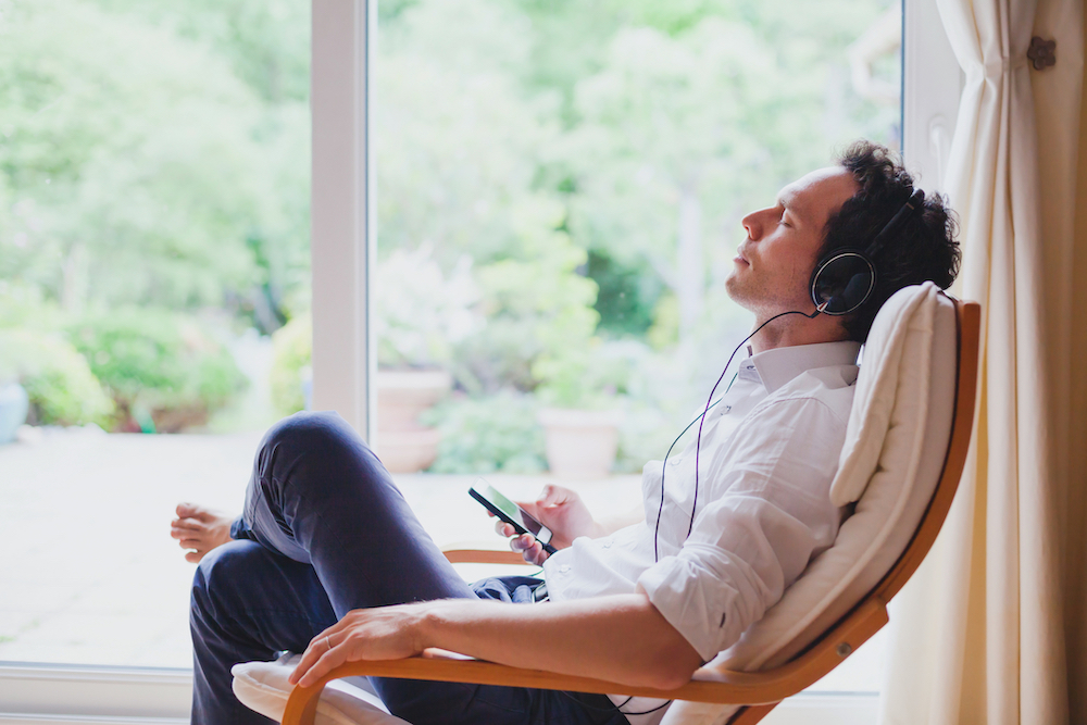 man listening to an audiobook