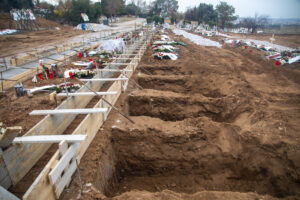 Graves of Covid-19 victims in a cemetery in Evosmos, Thessaloniki, Greece